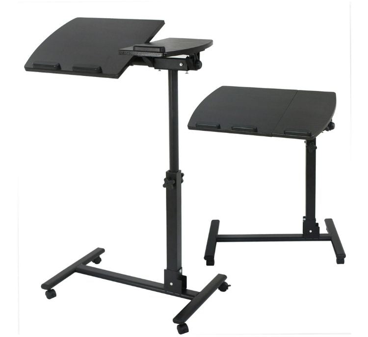 Overbed Desk Bedside Tiltable Tabletop Rolling Table, Black