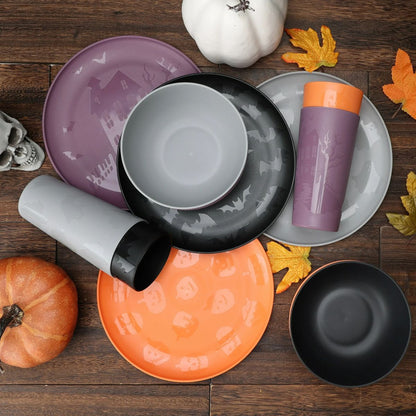 Dinnerware Set Etched Halloween Bat Pattern Dinnerware Set, 30-PCS