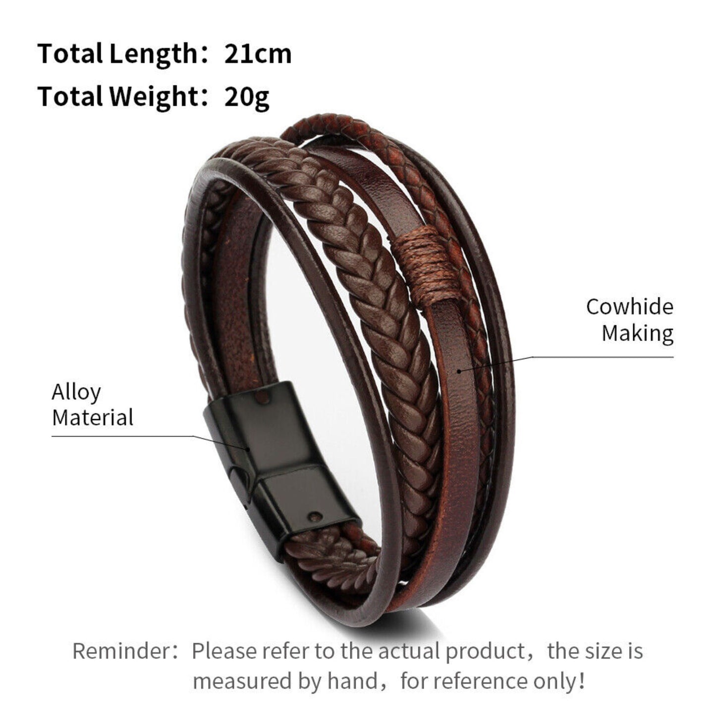 Men Bracelet Leather Bracelet Multi-Layer Magnetic Clasp, Brown