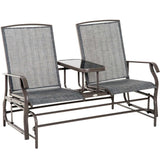 Patio Bench W/Center Table Metal Frame Mesh Fabric Armrests Bench