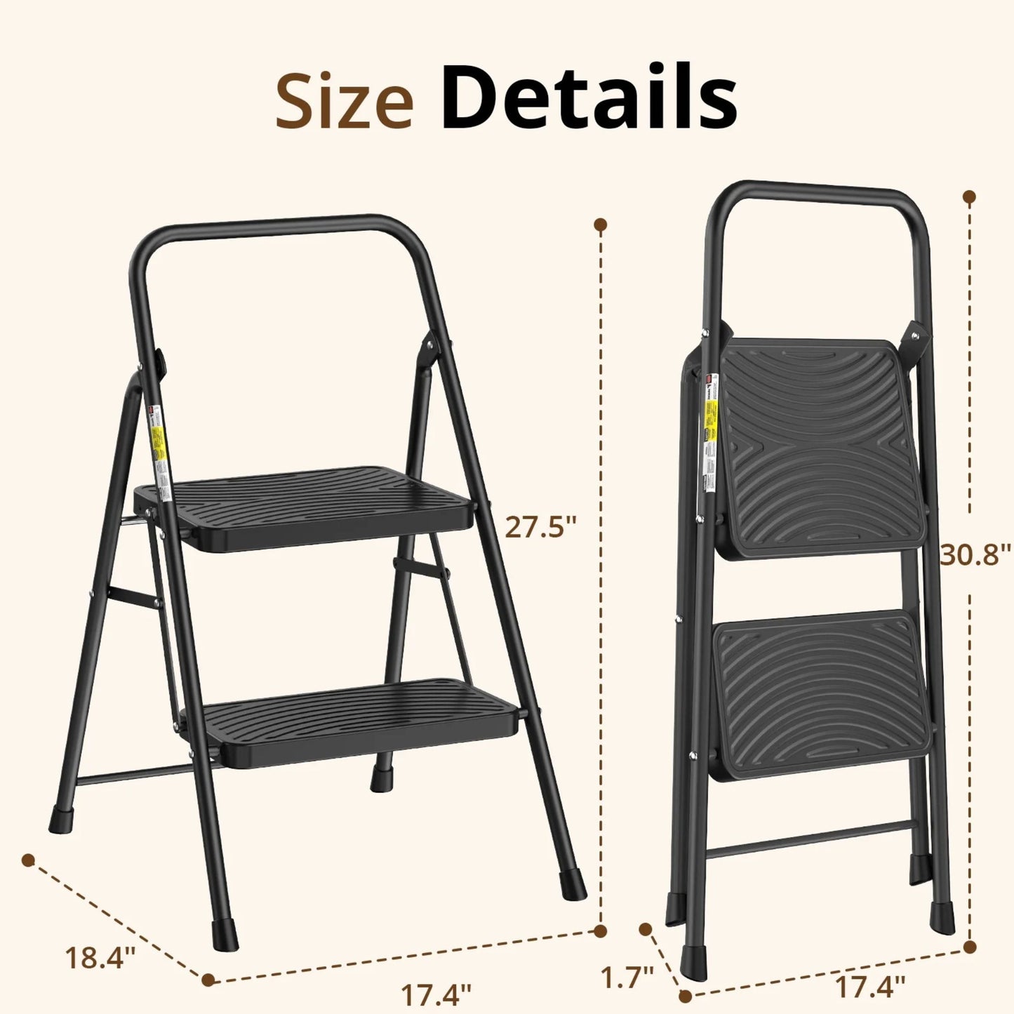 Ladder 2-Step Folding Anti-Slip Pedal Portable Step Stool, Black