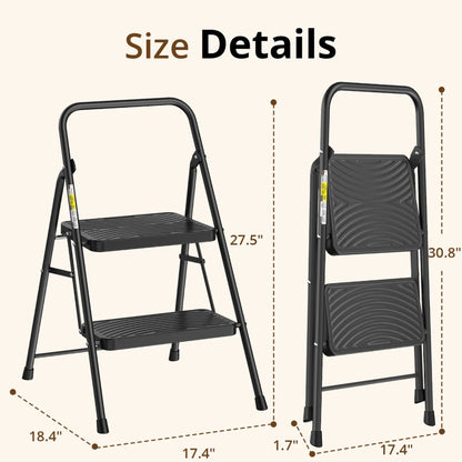 Ladder 2-Step Folding Anti-Slip Pedal Portable Step Stool, Black