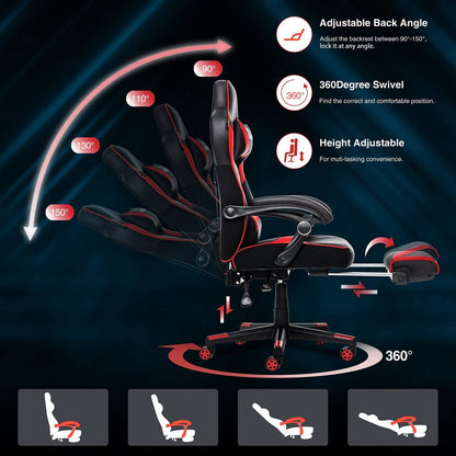 PU Leather Chair Ergonomic Recliner Footrest Gaming Office Chair