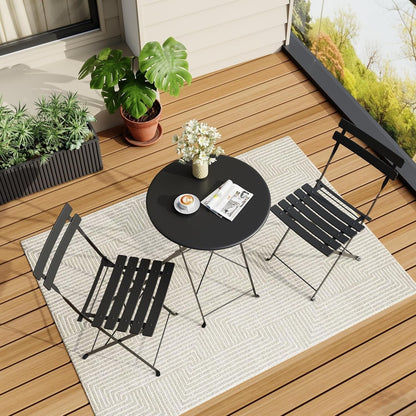 Outdoor Furniture Set 3-Pcs Folding Balcony Steel Frame Set-Black