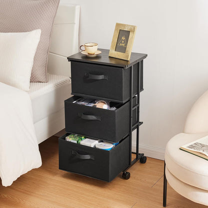 Dresser Storage 3-Drawer Modern Office Tower Cart, Black