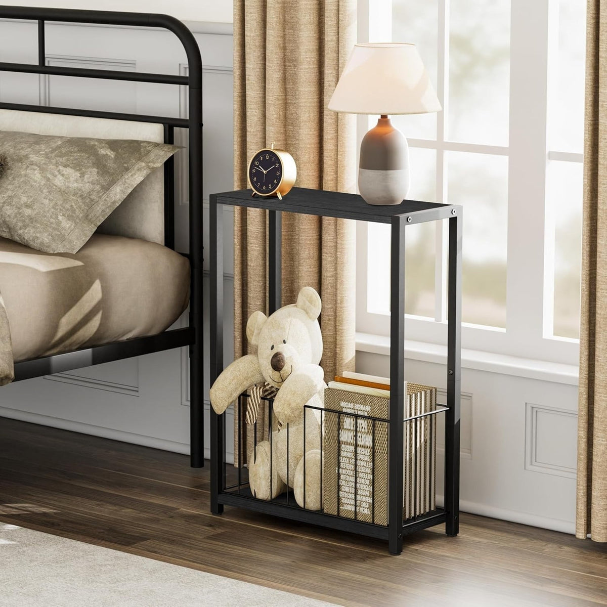 Narrow Side Table 2-Tier Removable Storage Skinny Table, Black