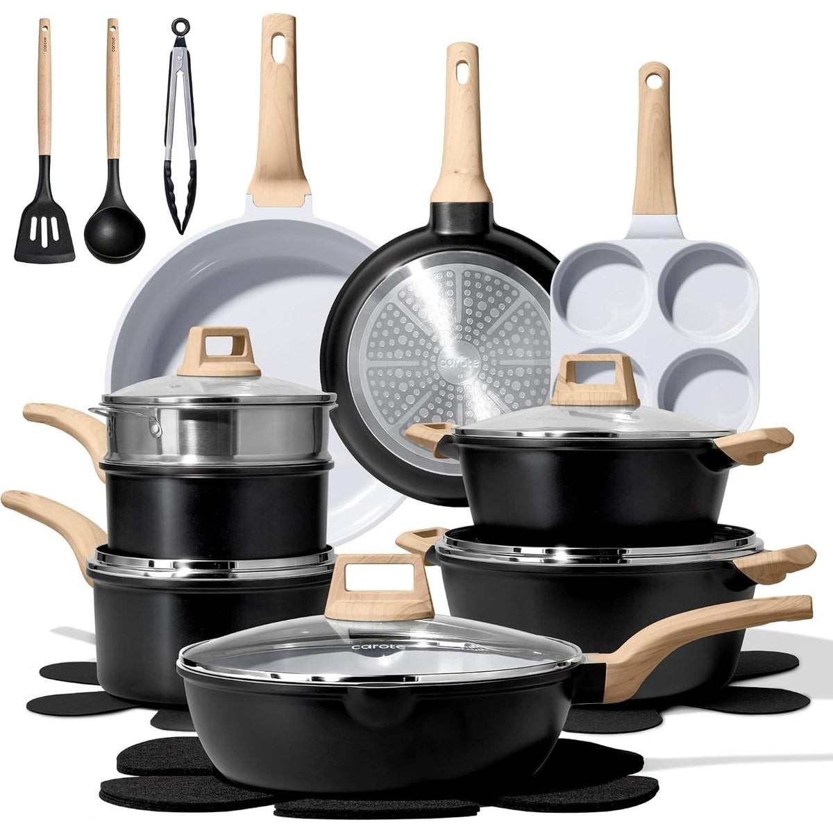 Cookware Set 21 Pcs Ceramic Nonstick Induction Pans Set, Black