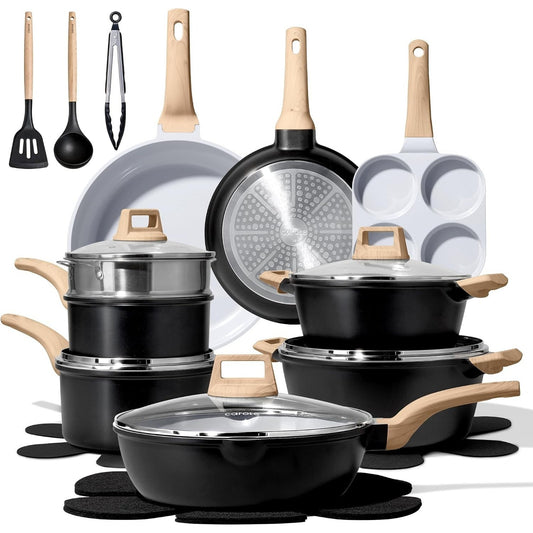 Cookware Set 21 Pcs Ceramic Nonstick Induction Pans Set, Black