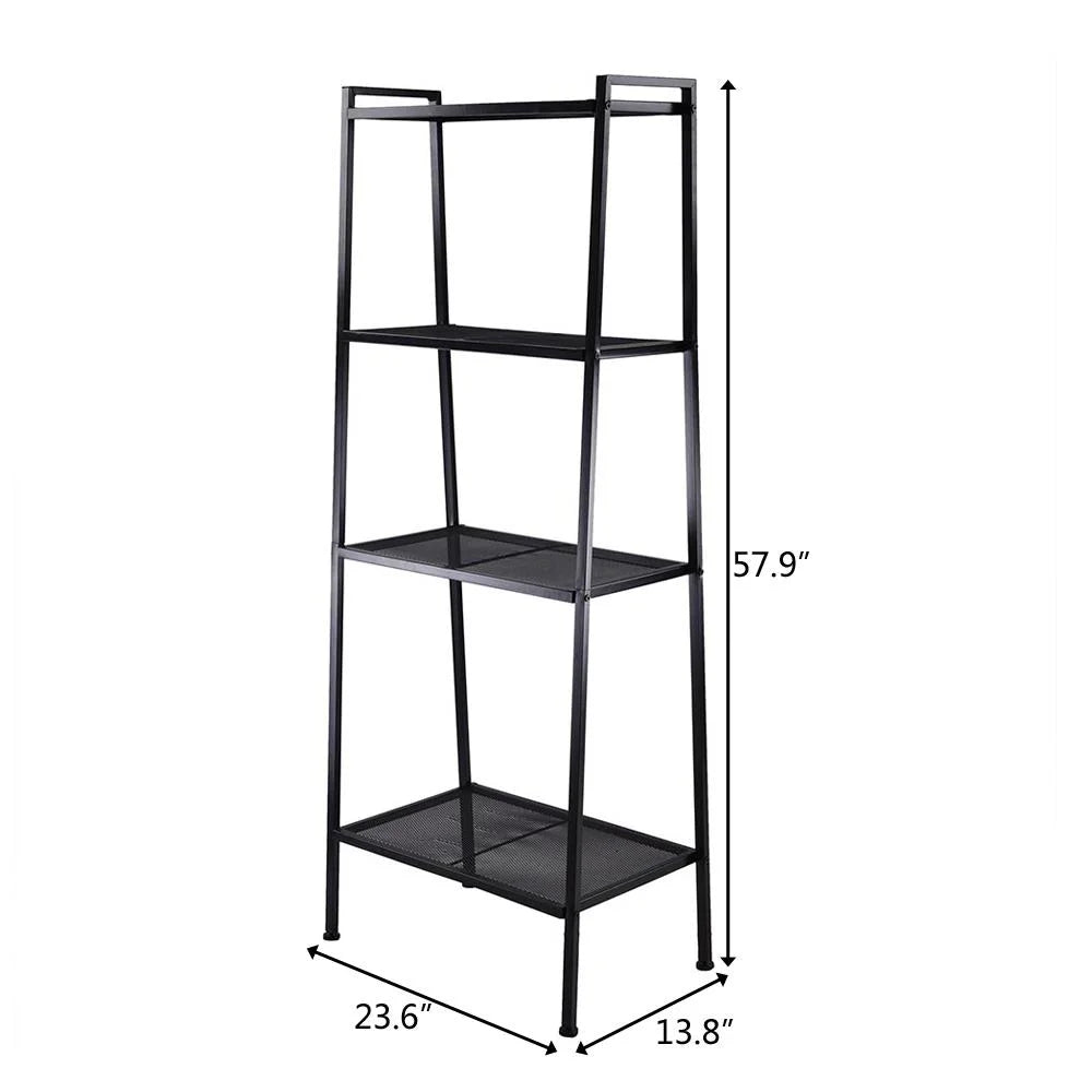 Metal Leaning Ladder Shelf Bookcase Storage Shelves, 4 Tier