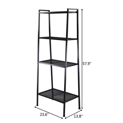 Metal Leaning Ladder Shelf Bookcase Storage Shelves, 4 Tier