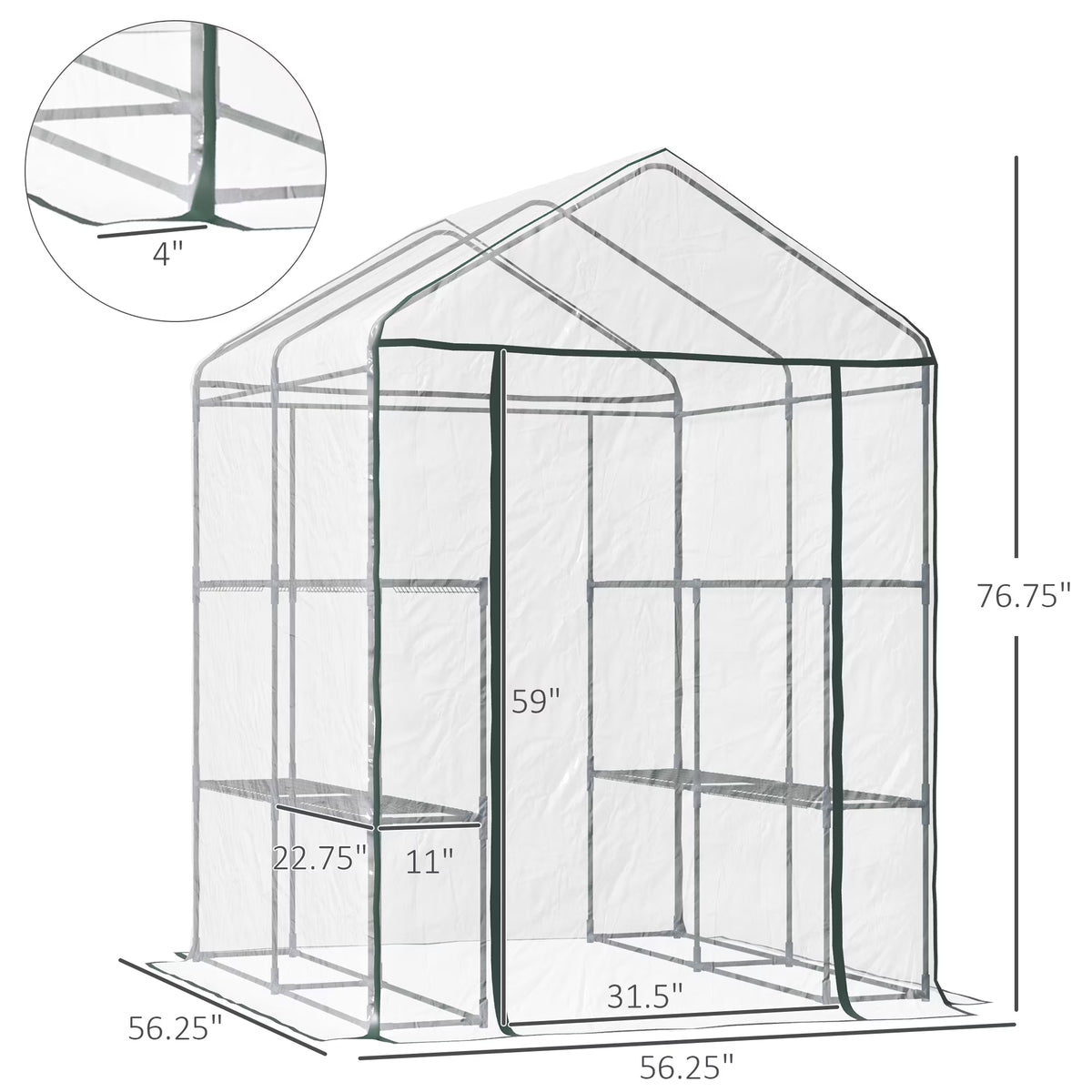 Outsunny 3-Tier 8 Shelf Outdoor Walk-In Garden Greenhouse, Clear