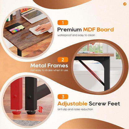 Small Computer Desk 32"W Office Writing Black Metal Table, Brown