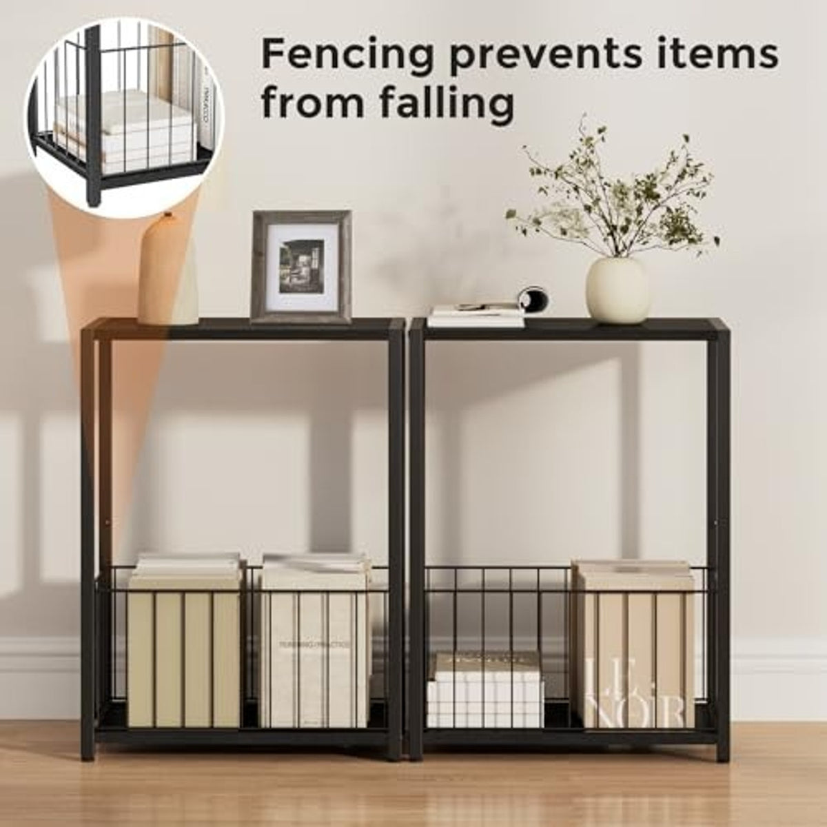 Side Table 2-Tier Stand W/Shelf Storage Bedside End Table, Black
