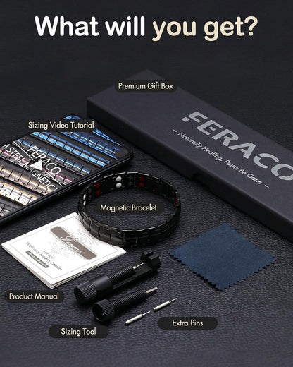 Mens Bracelet Magnetic Titanium Steel 4 Elements Magnets, Black