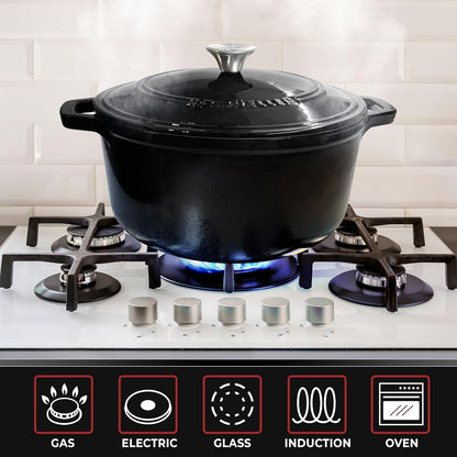 Enameled Cast Iron Dutch Oven Casserole W/Lid, 6 Qt - Black
