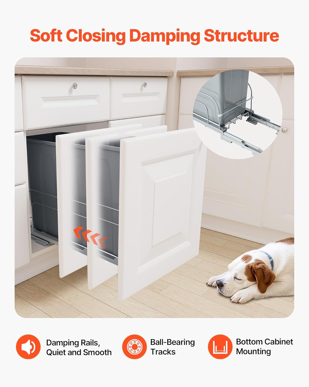 Pullout Trash Can 35Qt Bin With Soft Close Sliding System