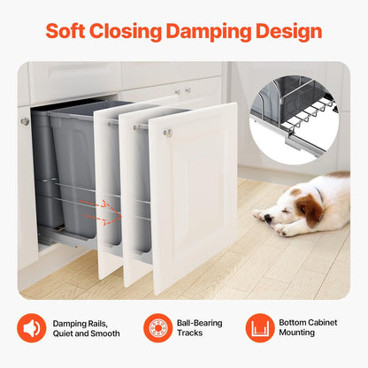 Pullout Trash Can Dual 35Qt Bin With Soft Close Sliding System