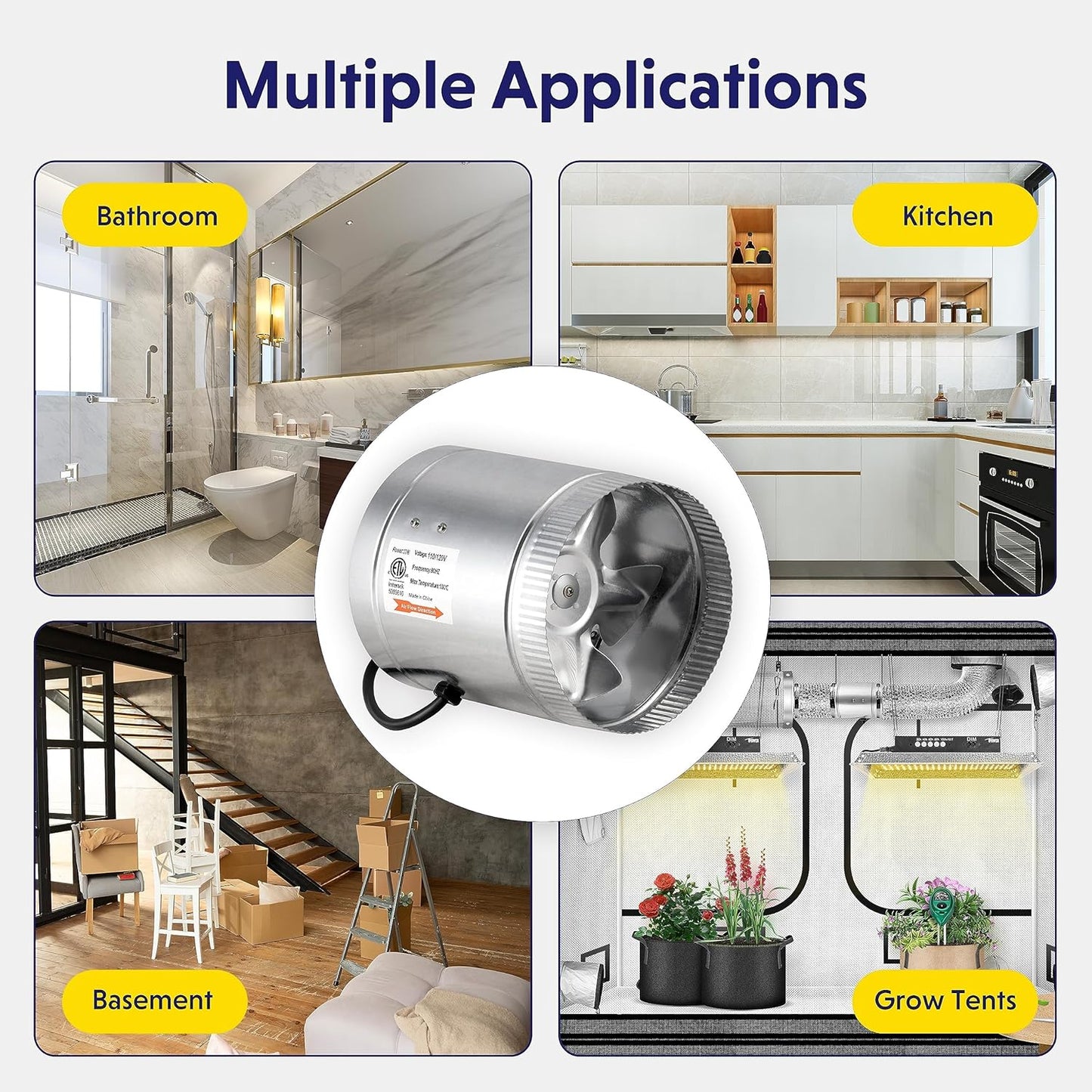 iPower Blower Inline Booster 240 CFM Exhaust Duct Blower 6'' Fan