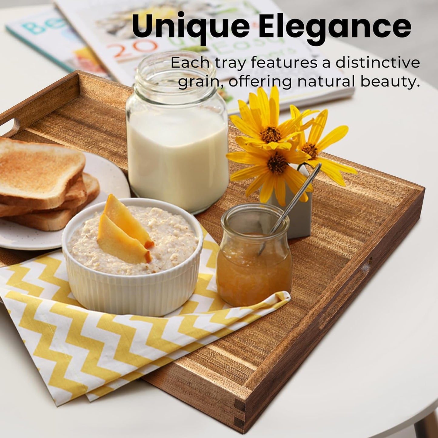 Wood Serving Tray W/Handles 17" Bed Couch Wooden Serving Tray