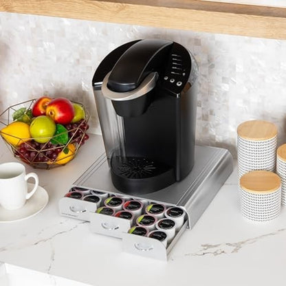 Coffee Pod Organizer 3-Drawers Countertop 36-Pod Holder, Silver