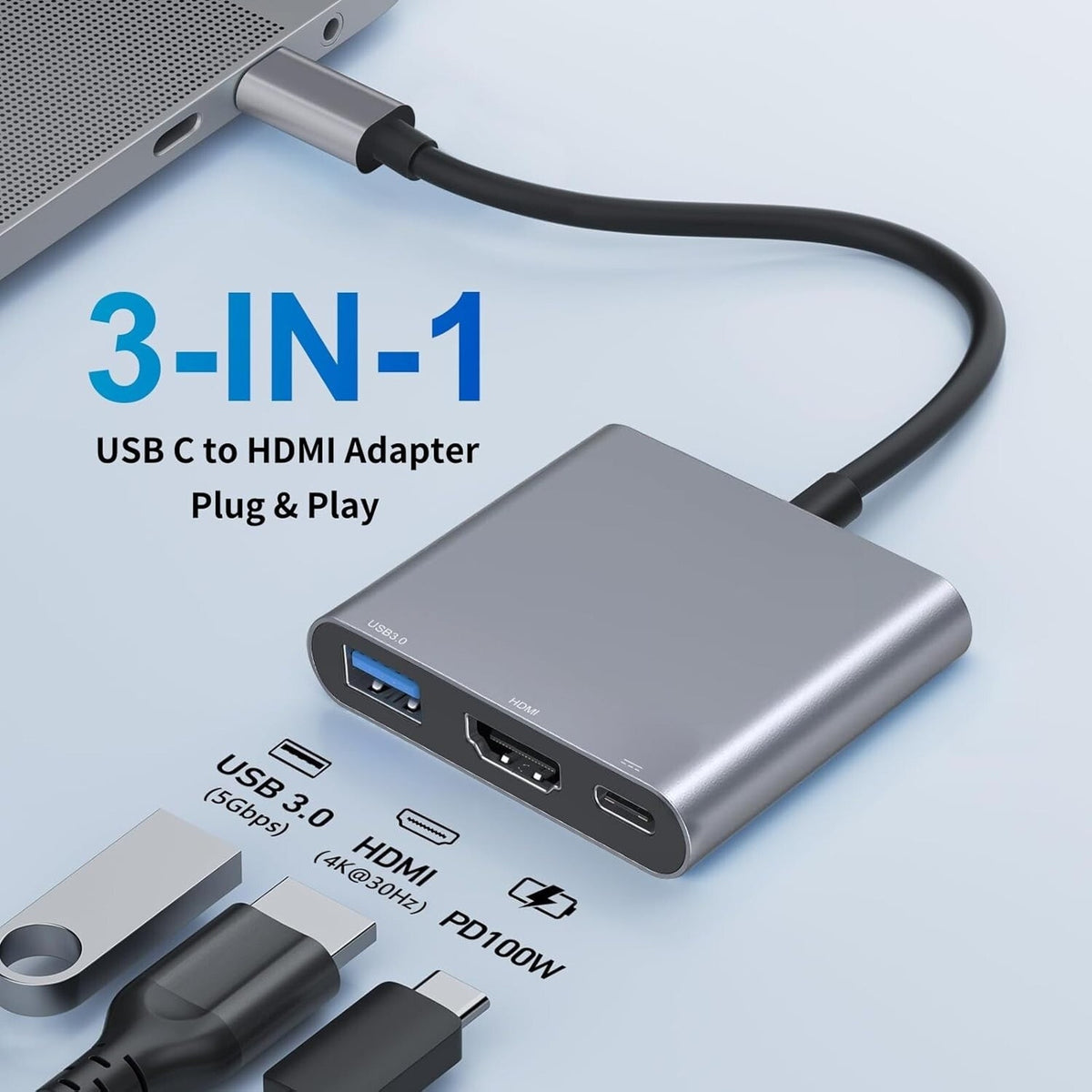 Digital AV Multiport Adapter USB-C To 4K HDMI AV Adapter, Grey