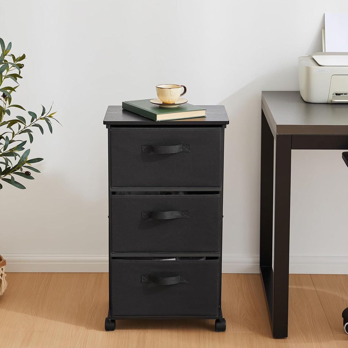 Dresser Storage 3-Drawer Modern Office Tower Cart, Black