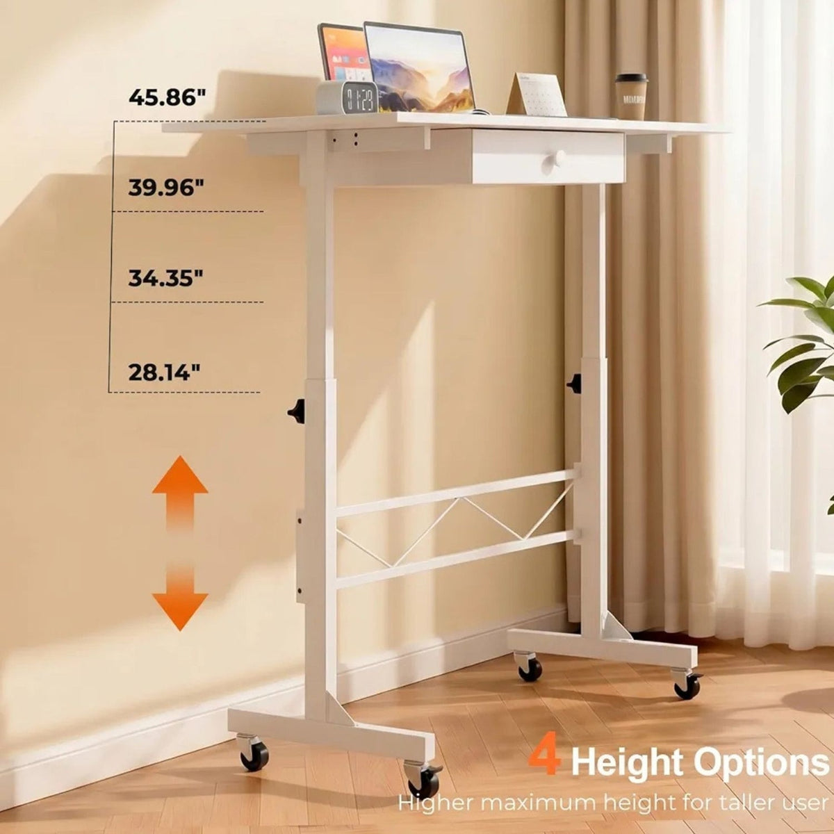 COMHOMA Small Standing Desk W/Storage Drawer 4-Level Rolling Desk