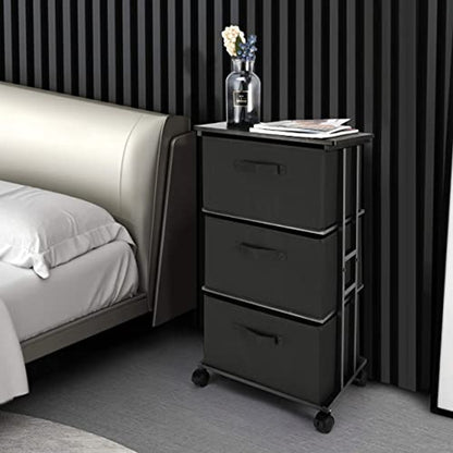 Dresser Storage 3-Drawer Modern Office Tower Cart, Black