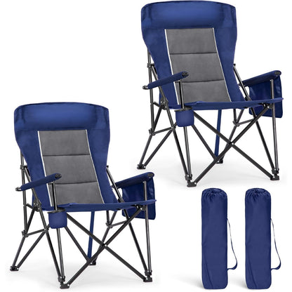 Camping Chairs Cup Holder Folding Portable Armrest Chair, 2 Pack