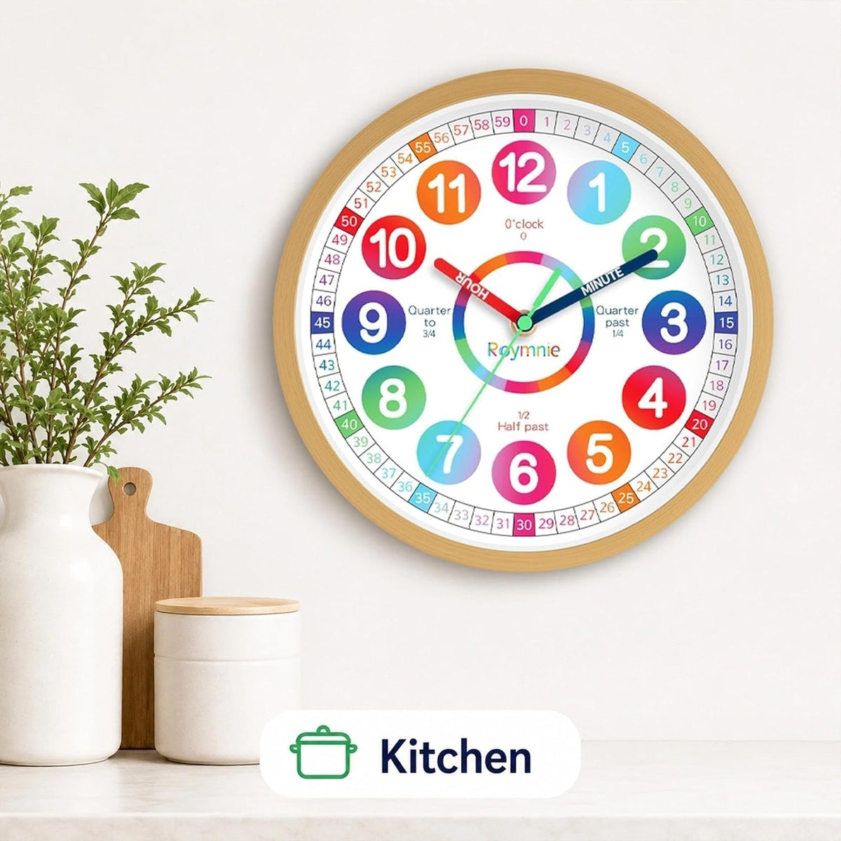 Learning Clock Kids Time Teaching Non Ticking Colorful 8" Clock