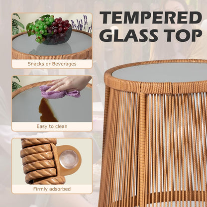 Bistro Set Chair & Table Wicker Rattan 3Pcs Outdoor Set, Beige