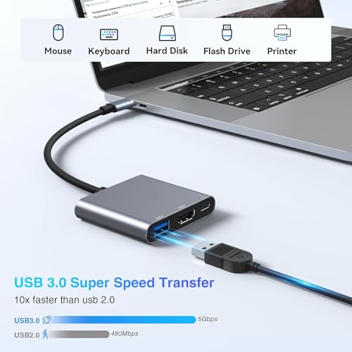 Digital Multiport Adapter USB-C USB 3.0 To 4K HDMI Adapter, Grey