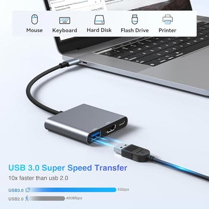 Digital Multiport Adapter USB-C USB 3.0 To 4K HDMI Adapter, Grey
