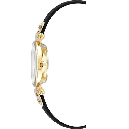 Women Watch Round Case Analog Dial Leather Strap, Gold/Black