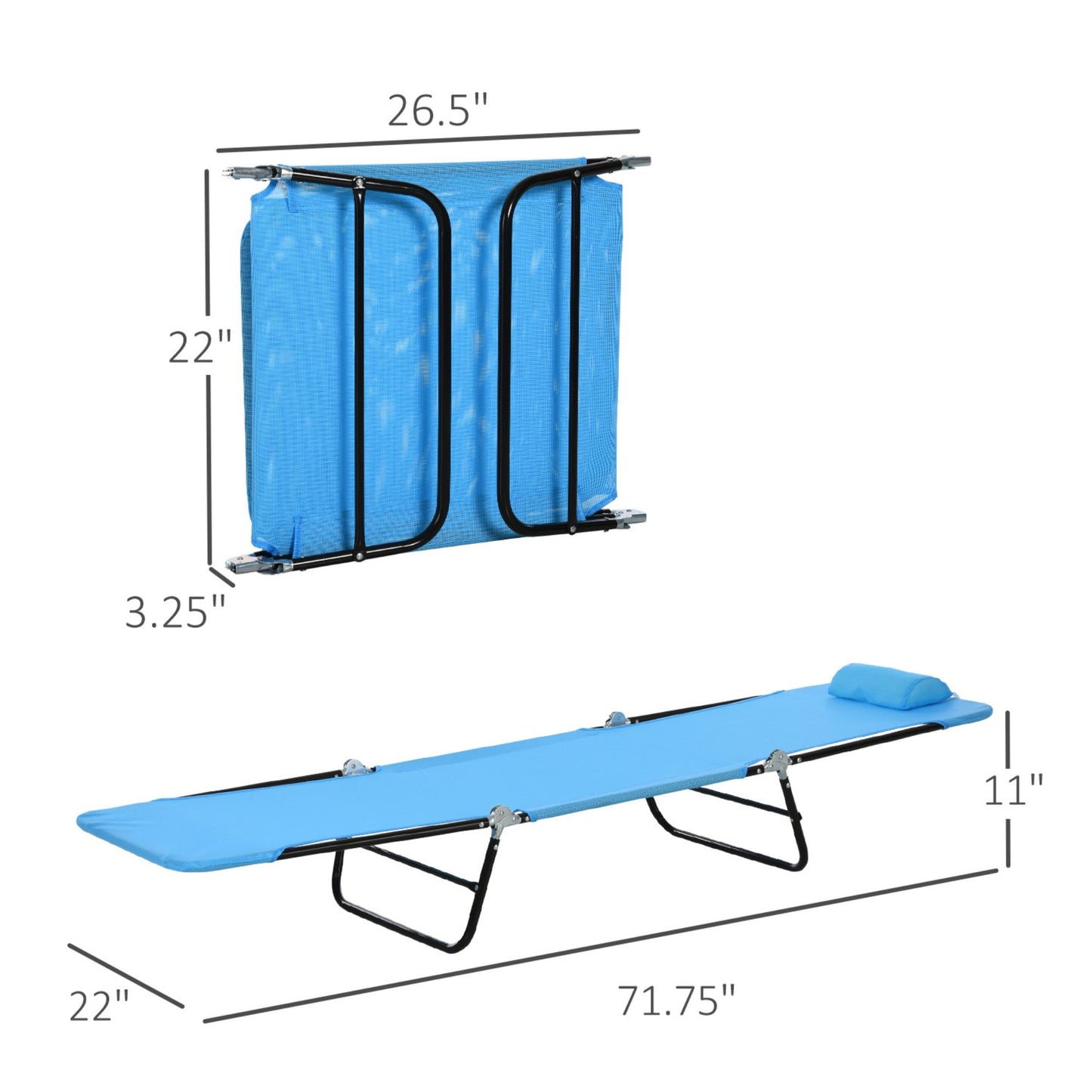 Folding Chaise Lounge Pool Sun Chair Reclining Lounge, Blue