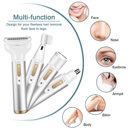 Women 4 IN 1 Grooming Kit Remover Nose Bikini Trimmer, Silver