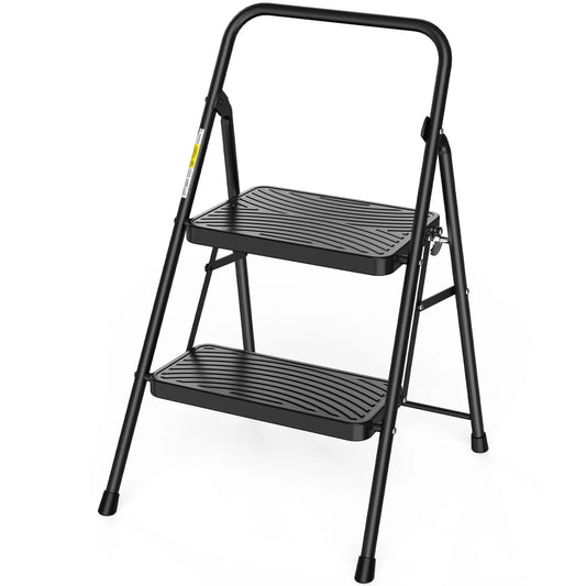 Ladder 2-Step Folding Anti-Slip Pedal Portable Step Stool, Black