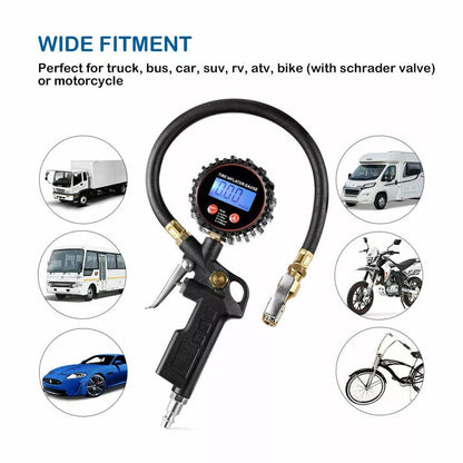 Digital Tire Inflator w/Pressure Gauge Rubber Hose Tire Gauge