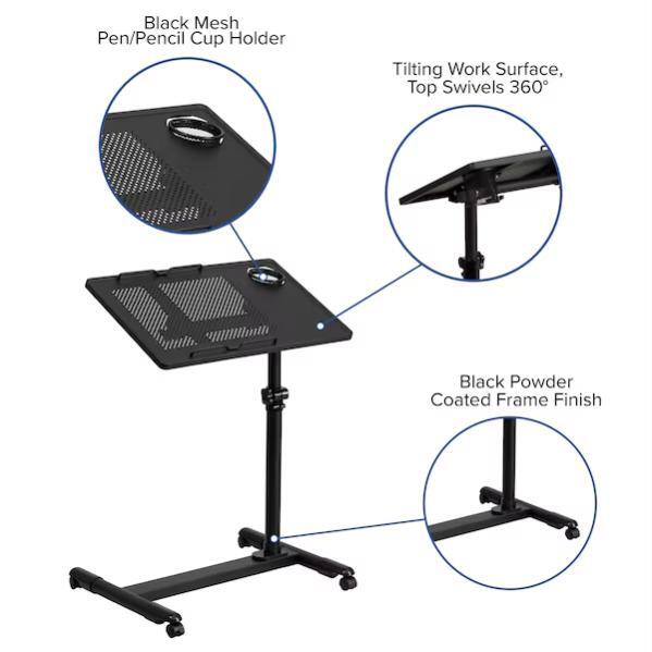 Height-Adjustable Desk Standing Steel Mobile Computer Desk, Black