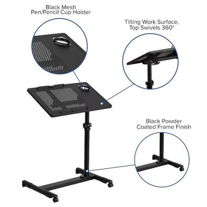 Height-Adjustable Desk Standing Steel Mobile Computer Desk, Black