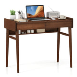 Bamboo Writing Desk W/2 Drawers & Open Shelf Study Desk, Walnut