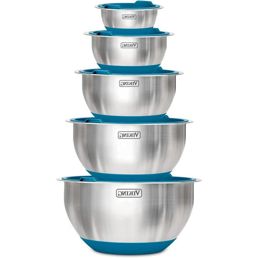 Stainless Steel Mixing Bowl Prep Serving 10-Piece Bowl Set, Teal