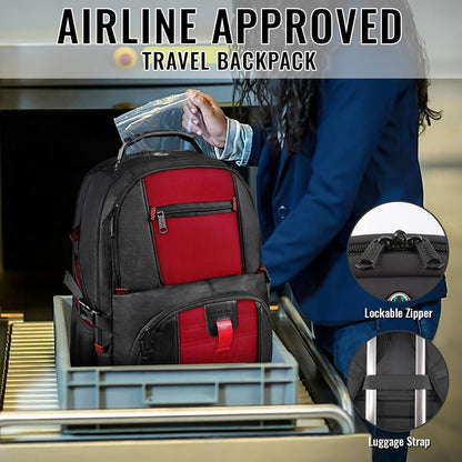 Large Backpack 17" Laptops USB Port Bookbag Work Backpack, Red