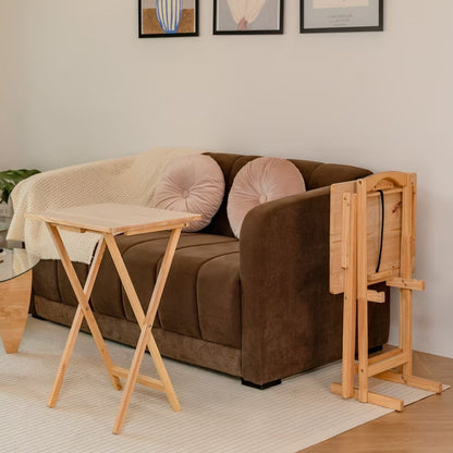 Folding Trays W/Storage Rack 2 Tray Table 3-Piece Set, Natural