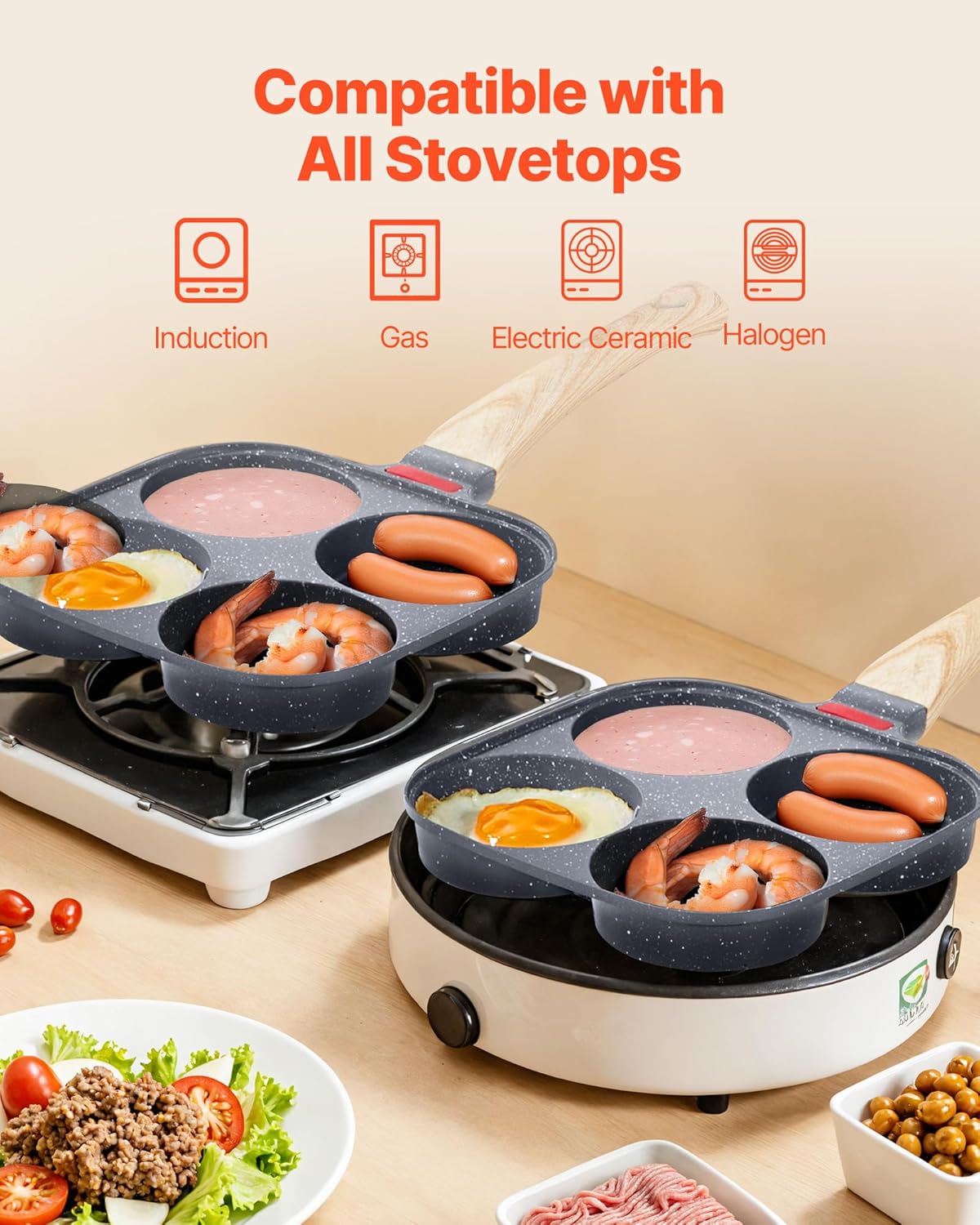 Egg Pan 4-Cup Nonstick Egg Frying Pan Aluminum Skillet Pancakes