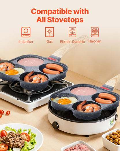 Egg Pan 4-Cup Nonstick Egg Frying Pan Aluminum Skillet Pancakes