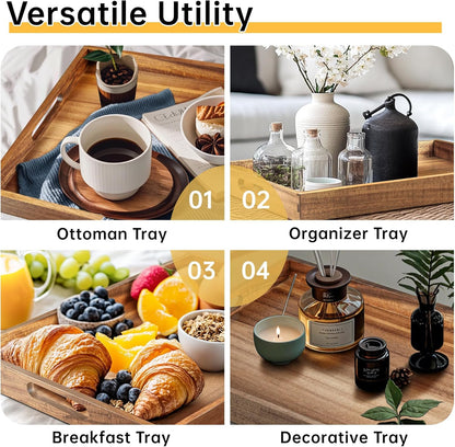 Wood Serving Tray W/Handles 17" Bed Couch Wooden Serving Tray