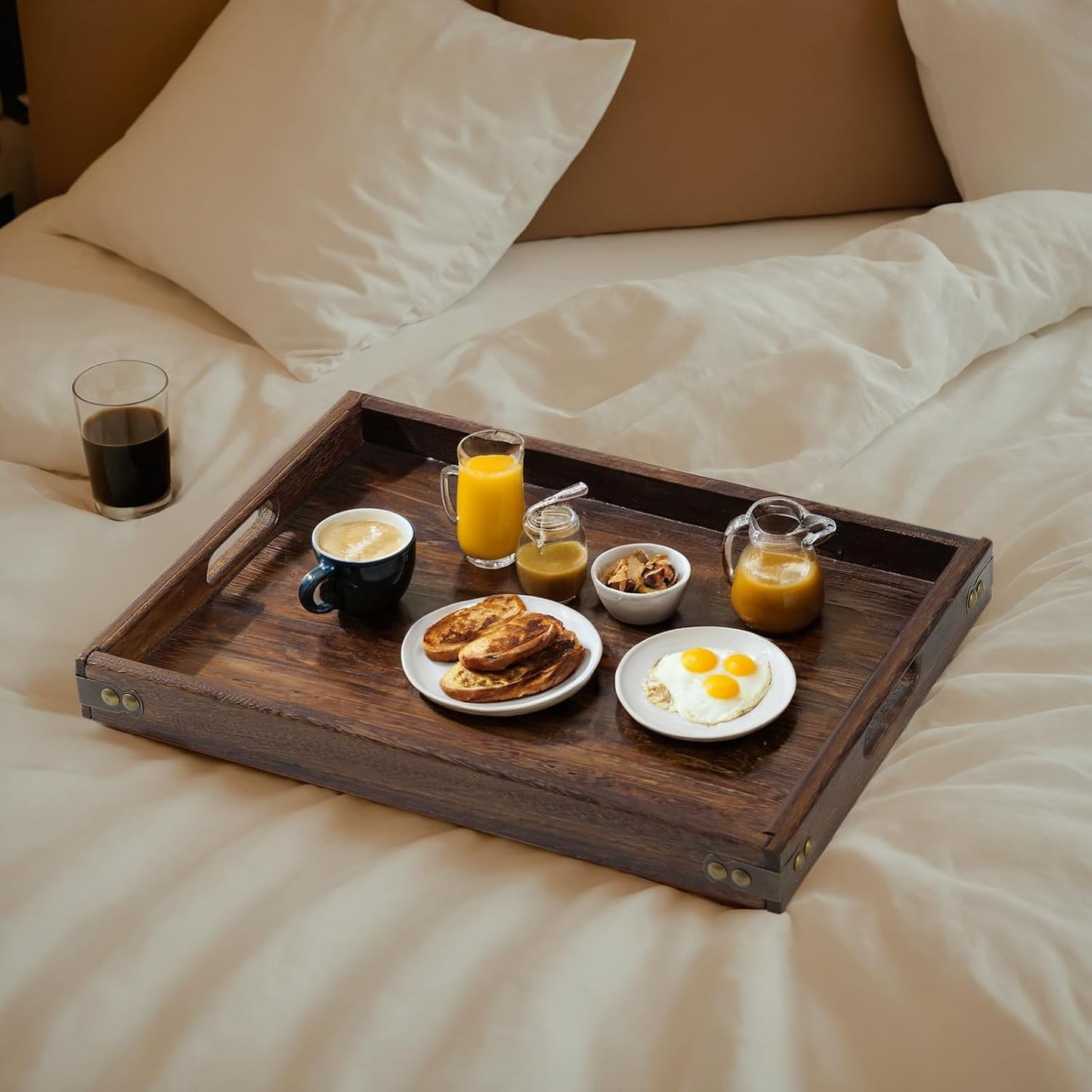 Wood Serving Tray W/Handles Rustic Wooden Platters Bed Tray