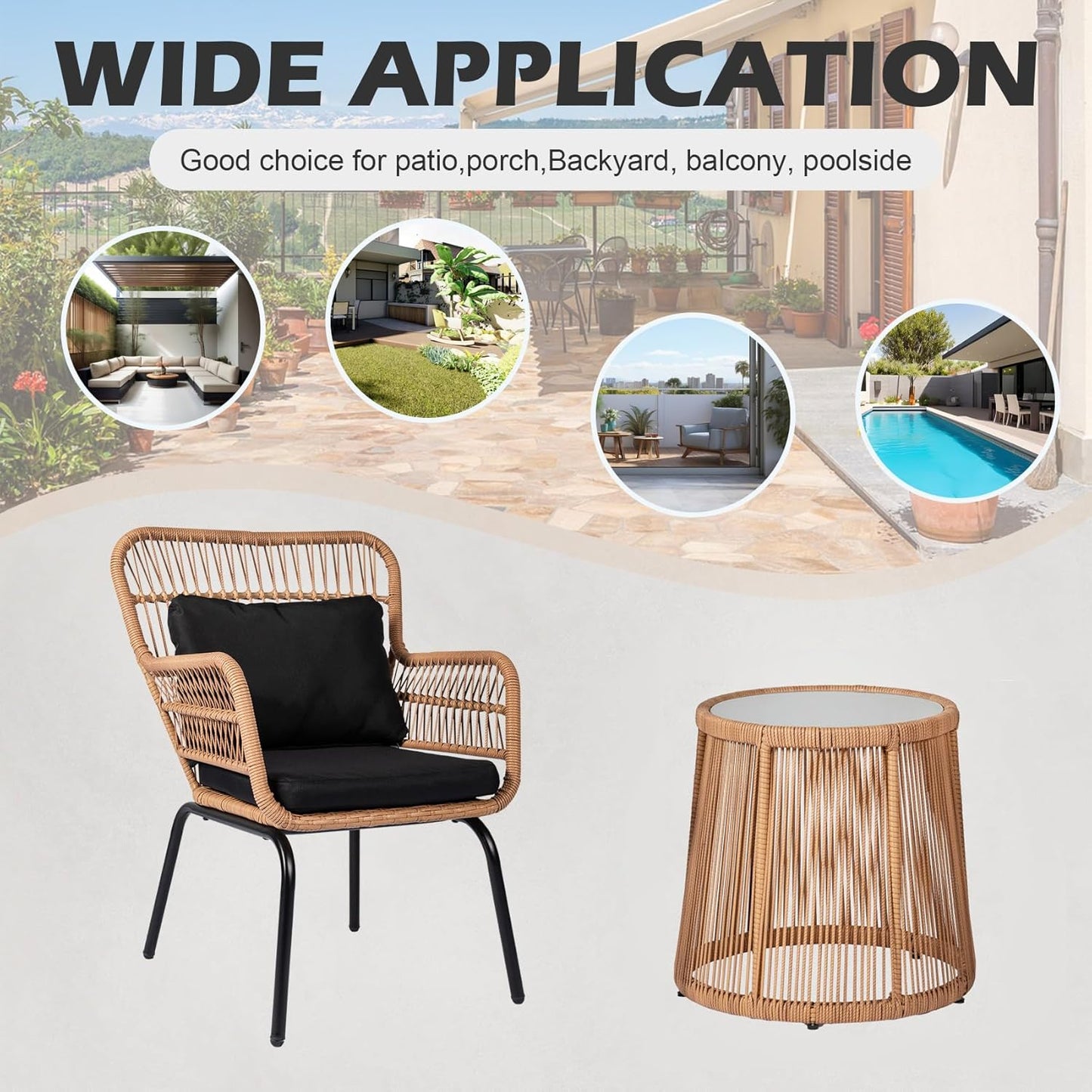 Bistro Set Chair & Table Set Wicker Rattan 3Pcs Outdoor Patio Set
