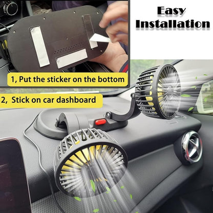 Dual Head Fan 12V Car Cooling 360° Rotatable Quiet & Powerful Automotive Fan